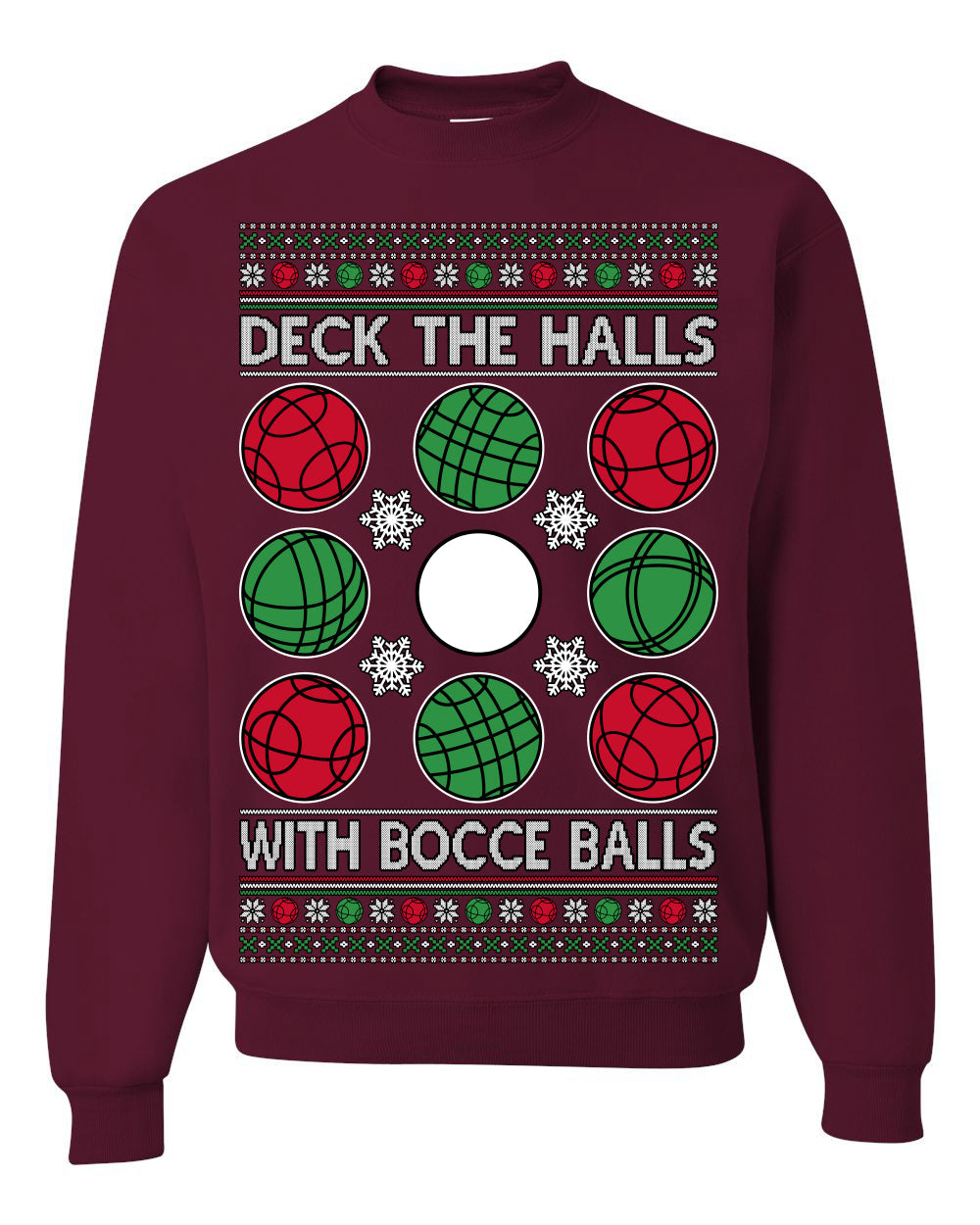 Deck the Halls with Bocce Balls, Funny Classic Italy Italian Sports Ugly Christmas Sweater Crewneck Sweatshirts