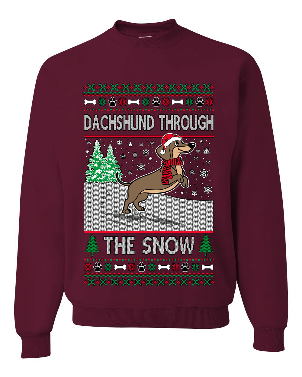 Dachshund Through The Snow, Cute Dog Christmas Sweater, Ugly Christmas Unisex Sweater, Crewneck Sweatshirts