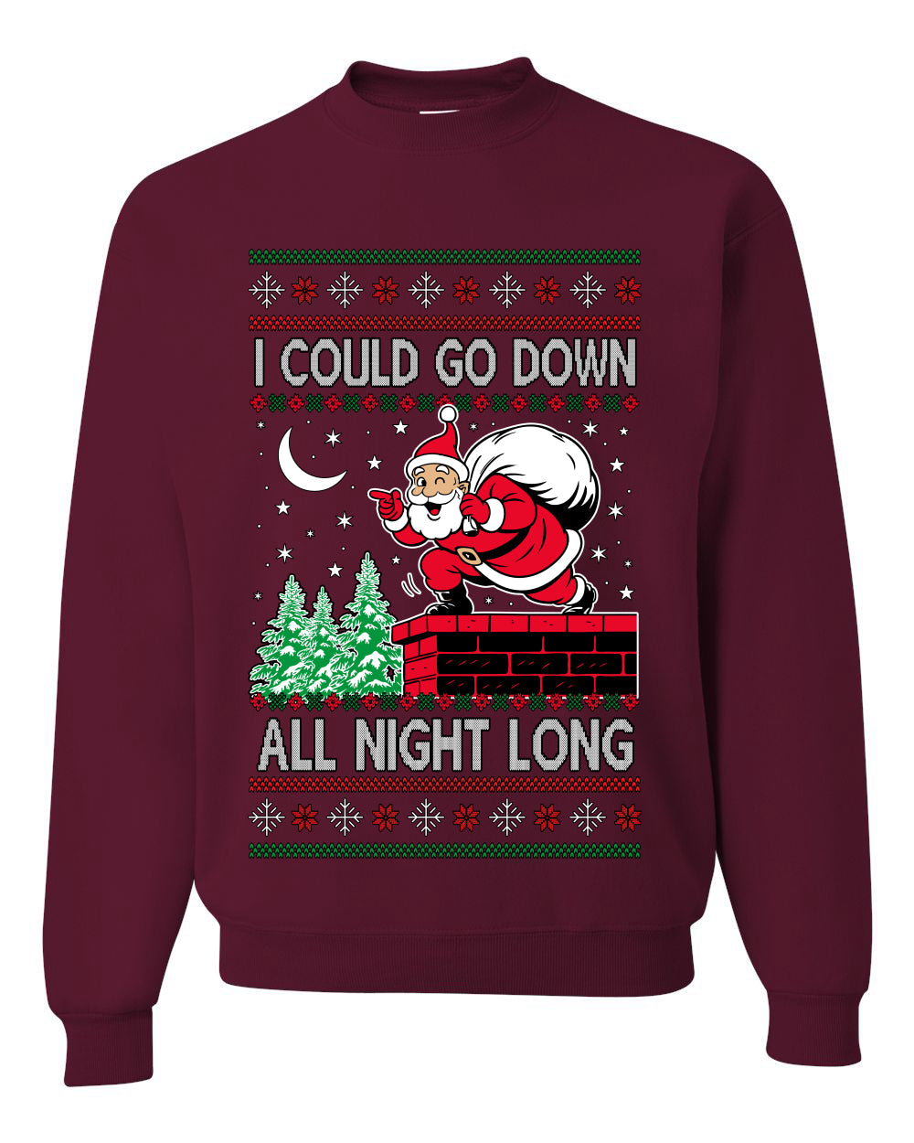 I Could Go Down All Night Long, Ugly Christmas Unisex Sweater, Crewneck Sweatshirts
