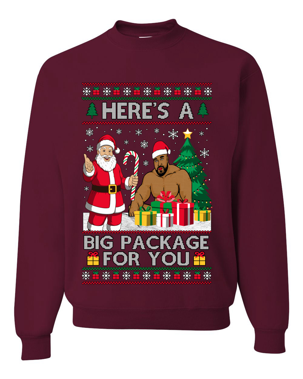 Here's A Big Package For You Santa Christmas Sweater, Unisex Ugly Christmas Crewneck Sweatshirts