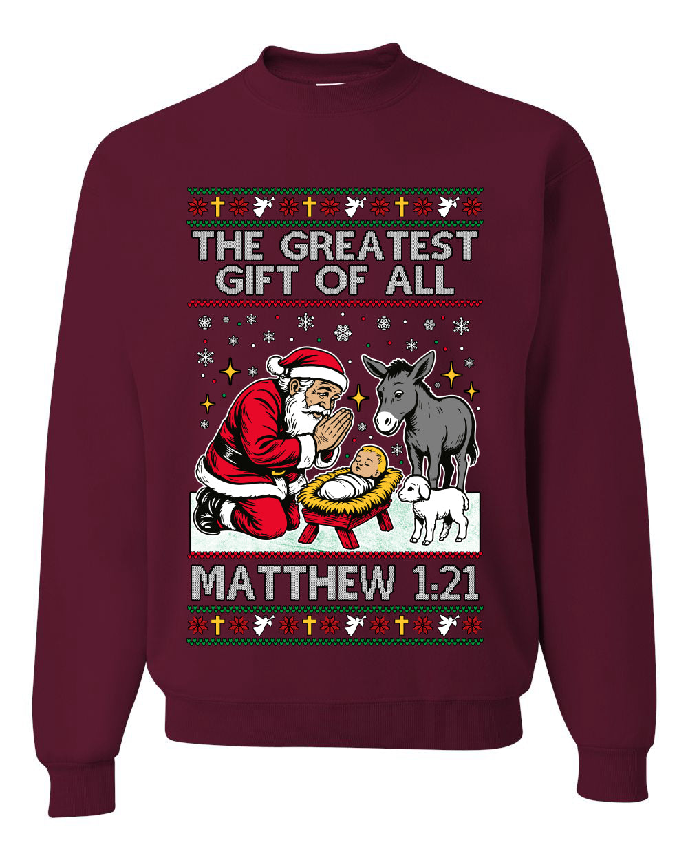 The Greatest Gift Of All Matthew 1:21, Unisex Ugly Christmas Sweater, Crewneck Sweatshirts