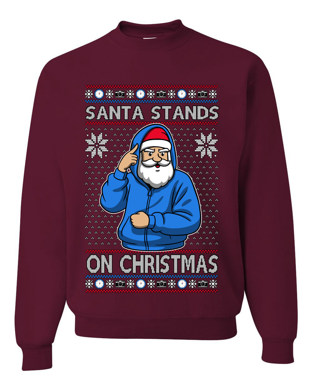 Santa Stands On Christmas, Unisex Ugly Christmas Sweater, Crewneck Sweatshirts