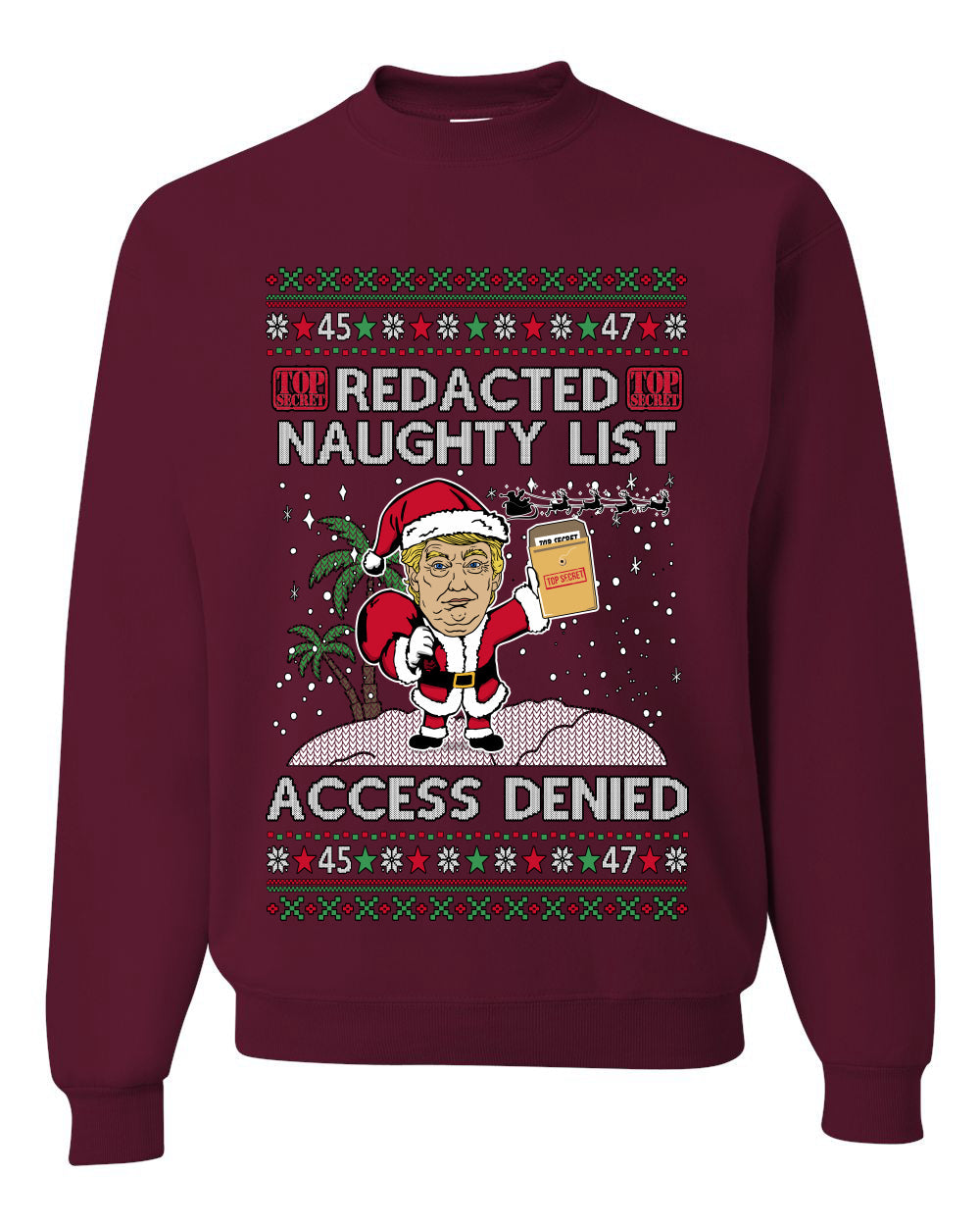 Redacted Naughty List Access Denied, Unisex Ugly Christmas Sweater Crewneck Sweatshirts