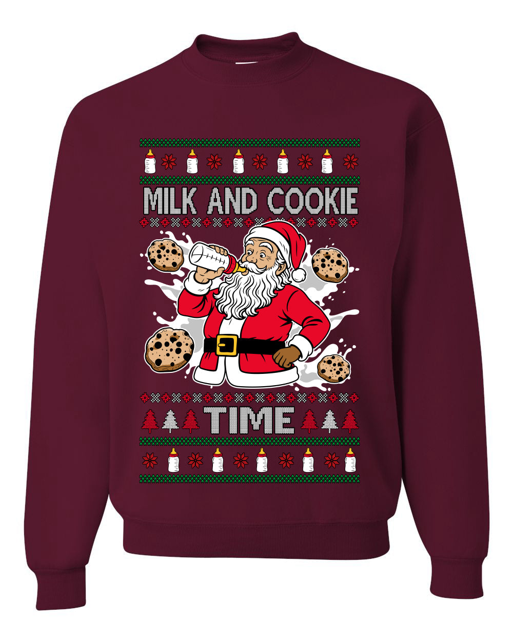Milk And Cookie Time, Unisex Ugly Christmas Sweater, Crewneck Sweatshirts