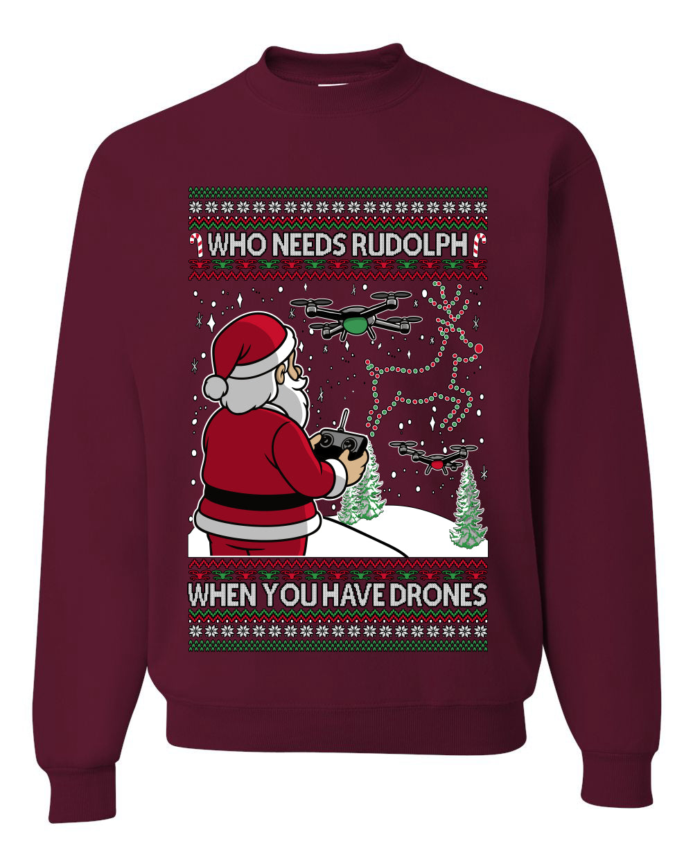 Santa Drone Show Reindeer, Unisex Ugly Christmas Sweater Crewneck Sweatshirts