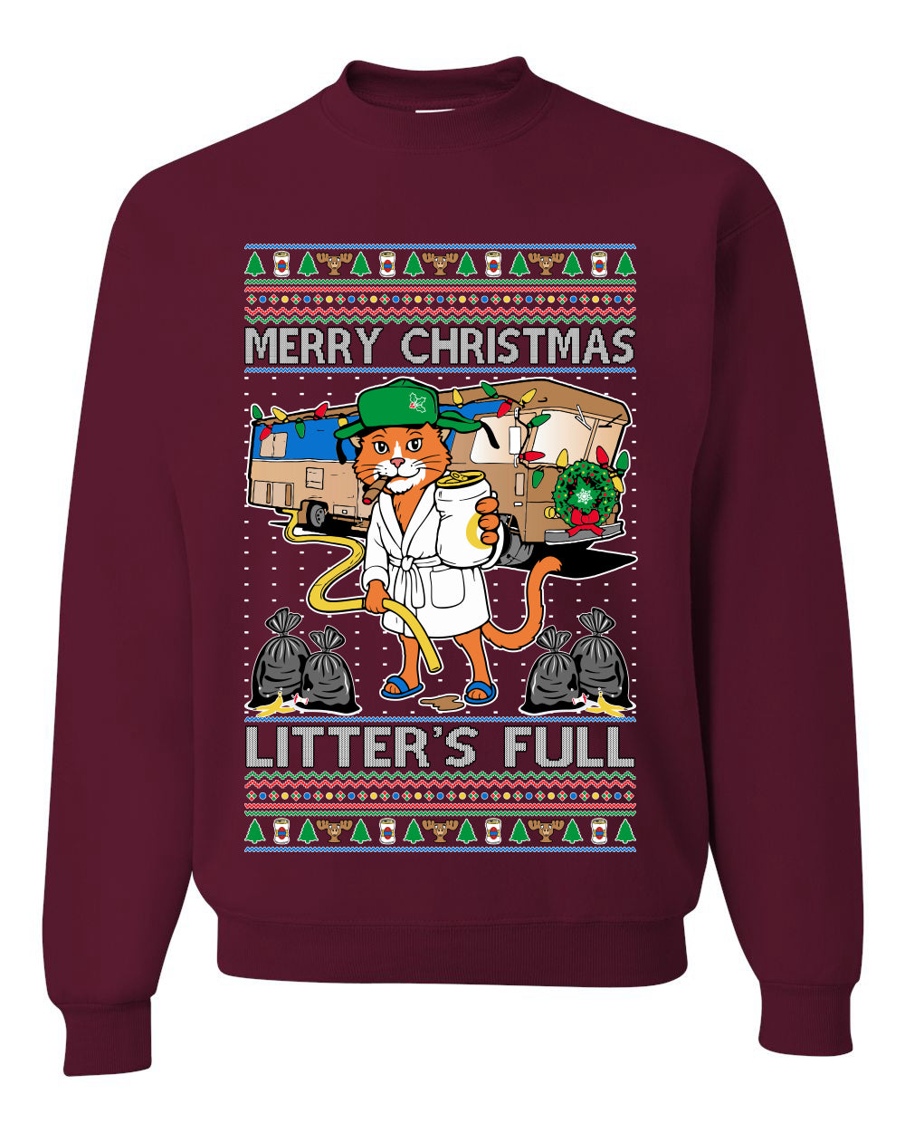 Litters Full Cat, Unisex Ugly Christmas Sweater Crewneck Sweatshirts