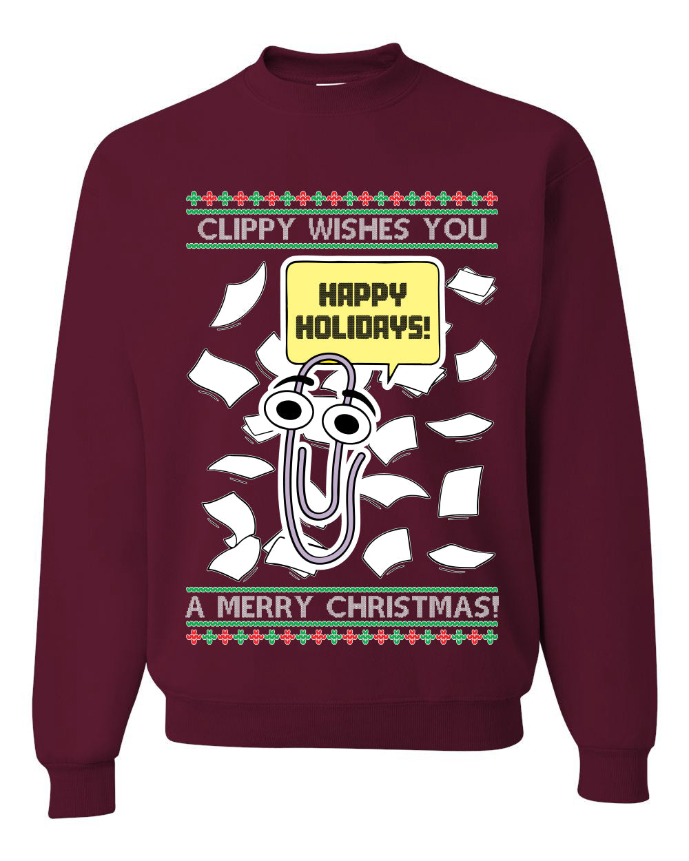 Clippy Wishes You A Merry Christmas Office Assistant, Unisex Ugly Christmas Sweater, Crewneck Sweatshirts