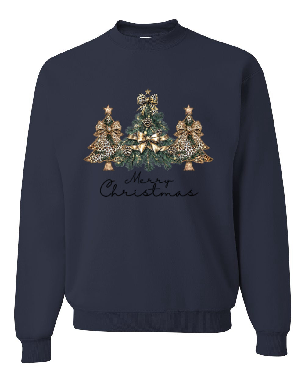 Merry Christmas Gold Glitter Christmas Tree Design, Unisex Christmas Sweater, Crewneck Sweatshirts