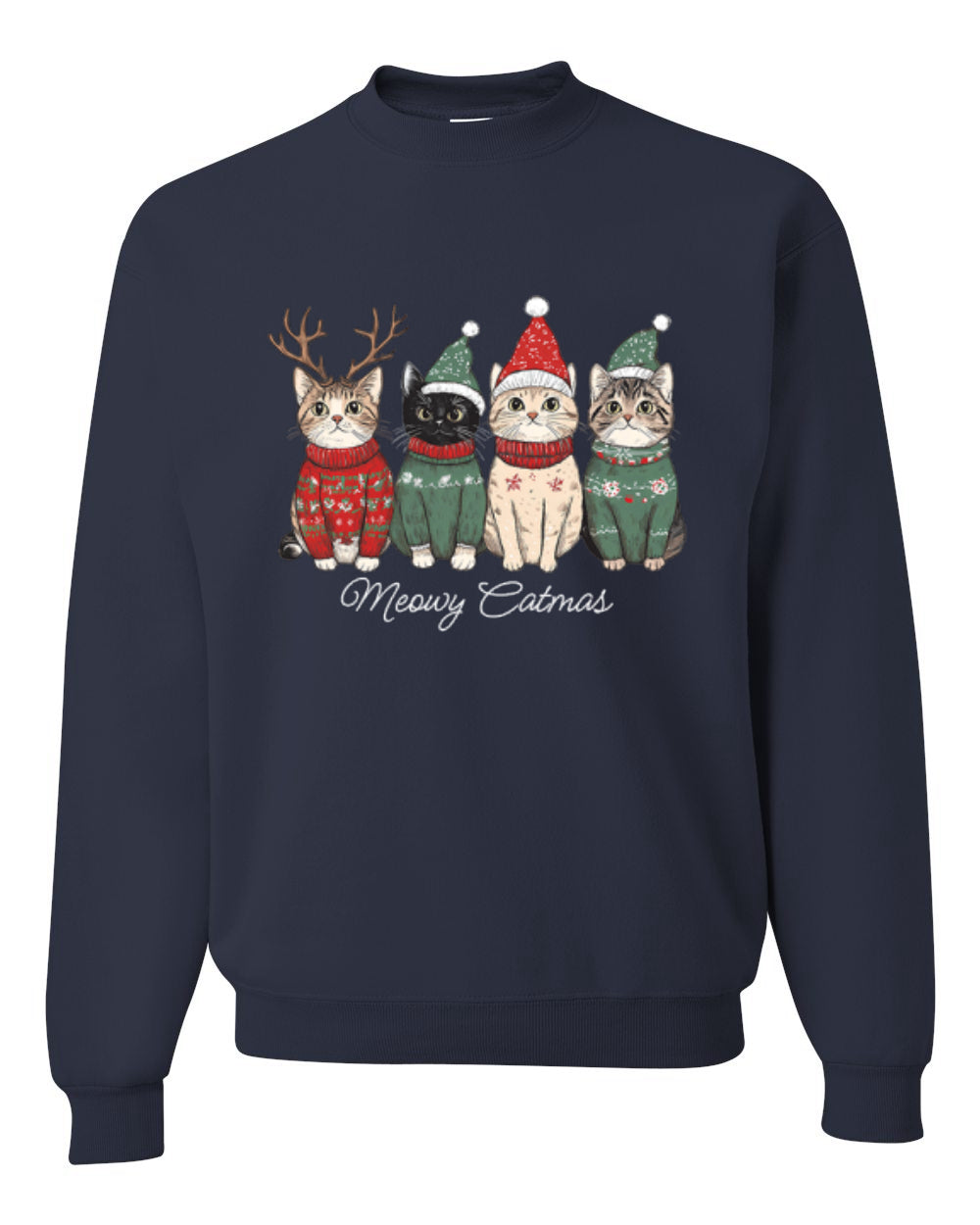 Meowy Catmas, Christmas Cat Lover Design, Unisex Christmas Sweater, Crewneck Sweatshirts