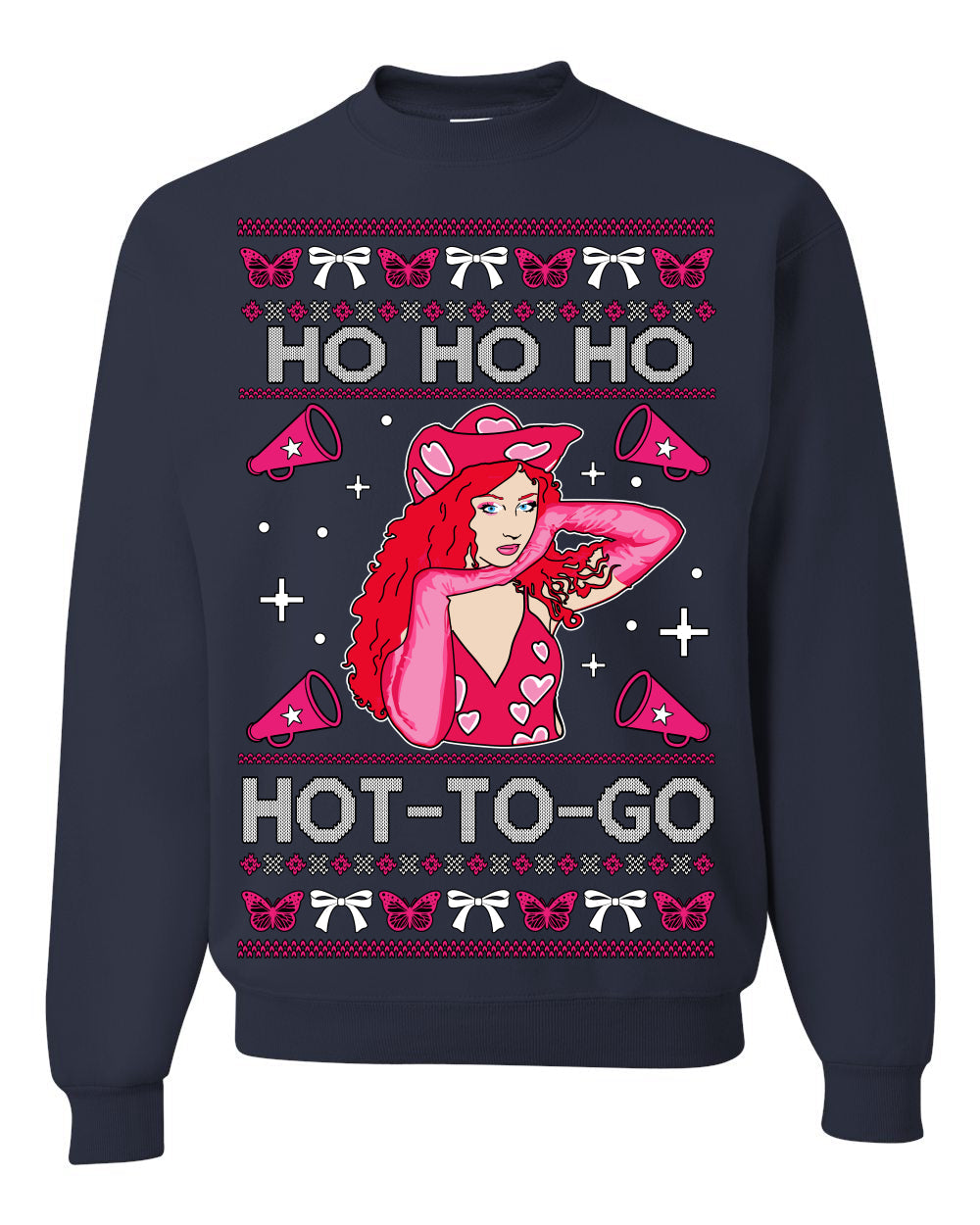 Ho Ho Ho Hot to Go, Viral Midwest Princess Song Dance Pop Star Concert Tour Merch Ugly Christmas Sweater Crewneck Sweatshirt