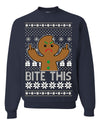 Bite This Funny Gingerbread Cookie Middle Finger Ugly Christmas Sweater Crewneck Sweatshirt