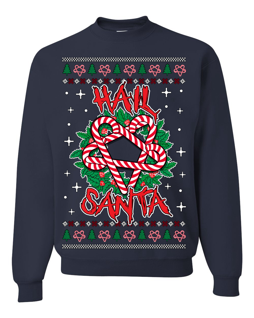 Hail Santa Funny Satanic Candy Devil Heavy Metal Satan Ugly Christmas Sweater Crewneck Sweatshirt