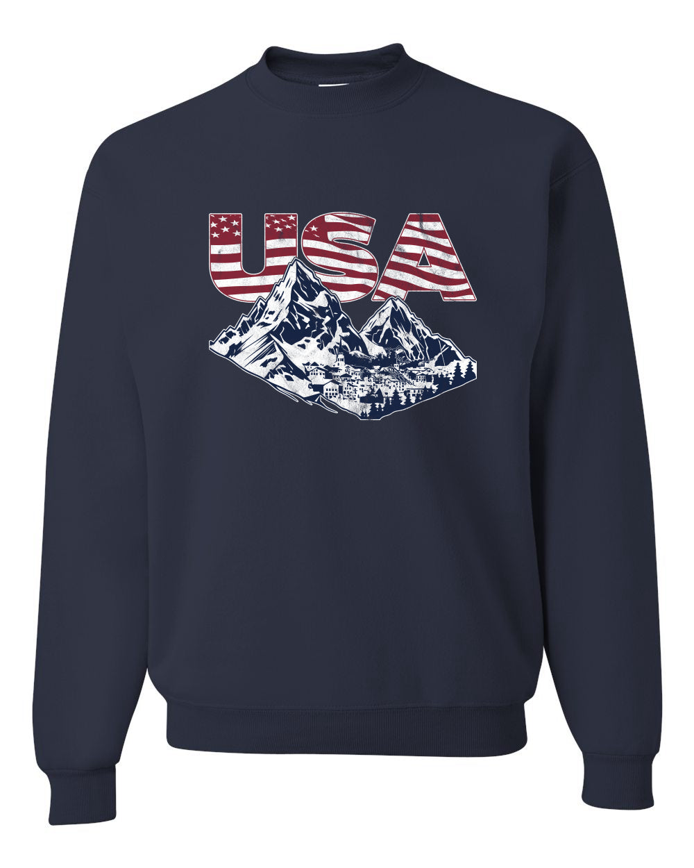 USA Winter Team Sports Fan Collection | USA Flag Mountainscape Sweater, Unisex Crewneck Sweatshirts