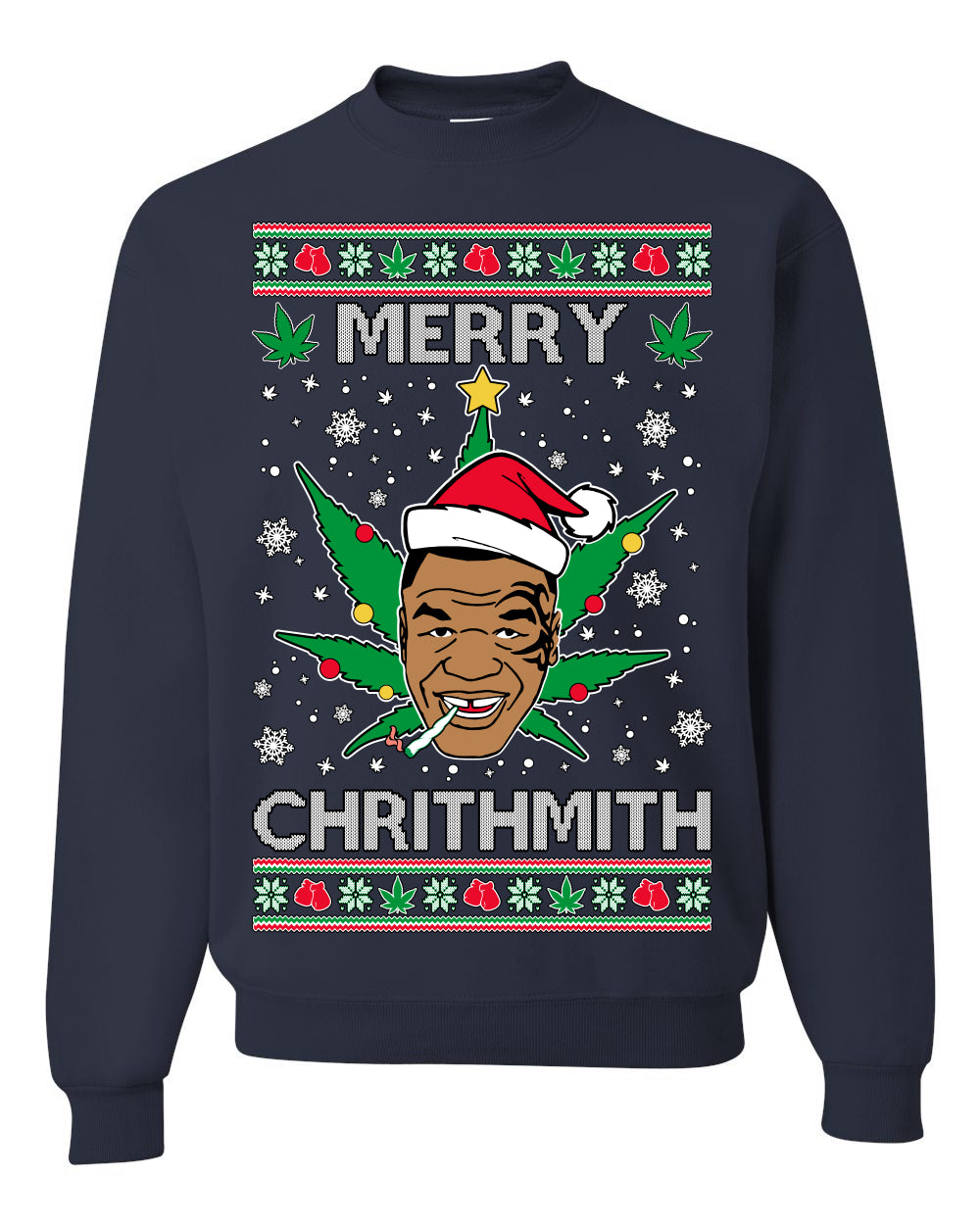 Merry Chrithmith Weed Pot Leaf Join Stoner Ugly Christmas Sweater Unisex Crewneck Sweatshirt