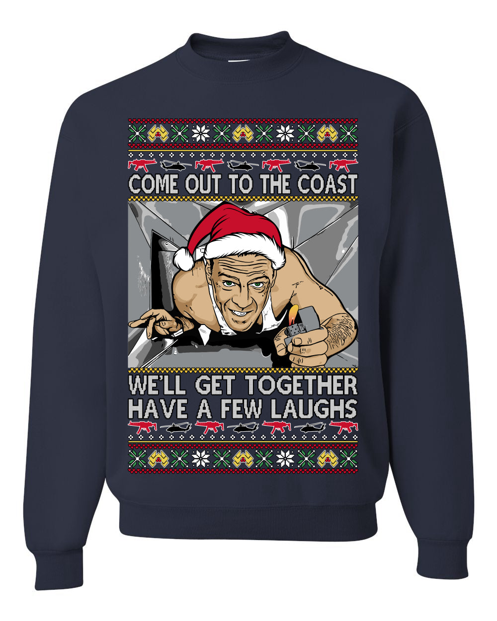 Come Out to the Coast Have a Few Laughs Die Hard McClane Ugly Christmas Sweater
