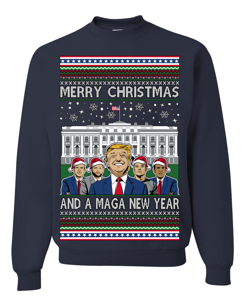 Merry Christmas and a MAGA New Year 2025 Ugly Christmas Sweater Crewneck Sweatshirts