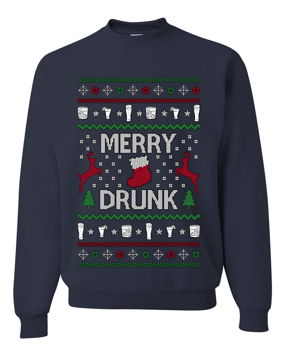 Merry Drunk, Unisex Ugly Christmas Sweater Crewneck Sweatshirts