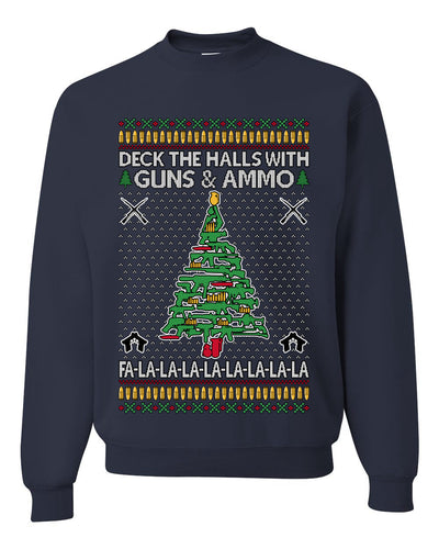 Deck The Halls With Guns & Ammo Fa La La La La,Unisex Ugly Christmas Sweater, Crewneck Sweatshirts
