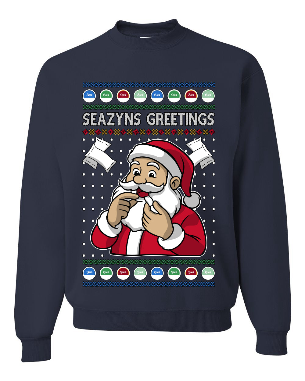 Seazyns Greeting Santa Packing Lip Pouch, Unisex Ugly Christmas Sweater Crewneck Sweatshirts