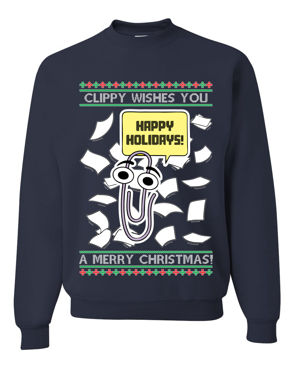 Clippy Wishes You A Merry Christmas Office Assistant, Unisex Ugly Christmas Sweater, Crewneck Sweatshirts