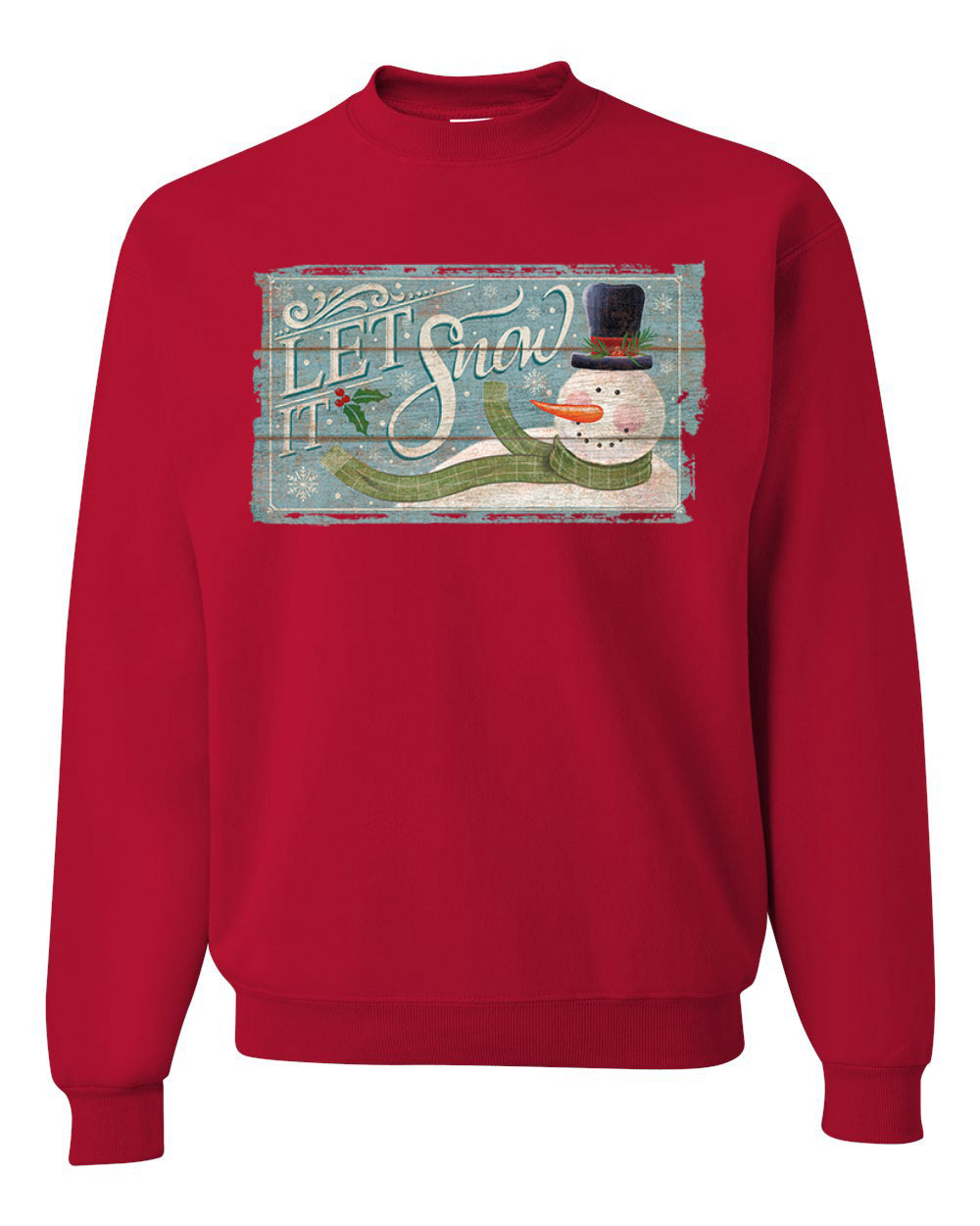 Let it Snow Green Scarf Snowman Merry Christmas Unisex Crewneck Graphic Sweatshirt