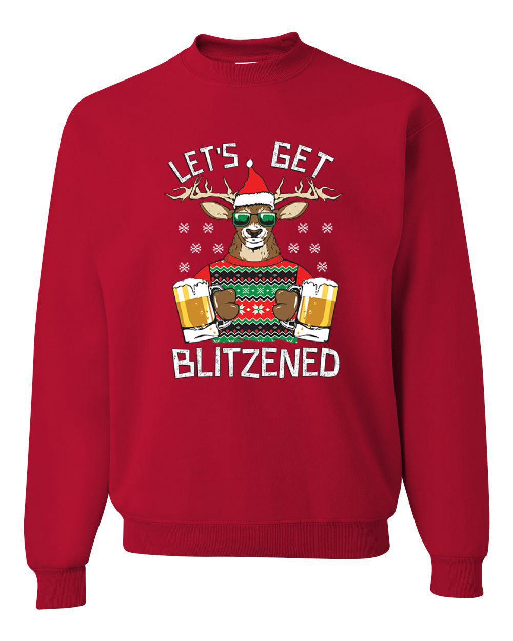 Lets Get Blitzened Deer With Beer Merry Christmas Unisex Crewneck Graphic Sweatshirt
