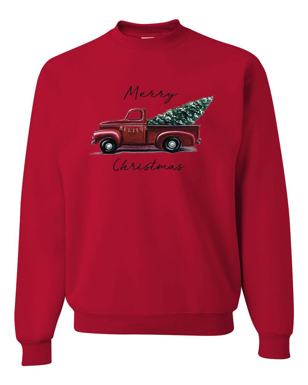 Merry Merry Christmas Red Pick up Truck Merry Christmas Unisex Crewneck Graphic Sweatshirt