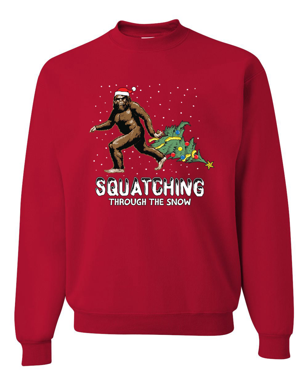 Squatching Through the Snow Bigfoot Merry Christmas Unisex Crewneck Graphic Sweatshirt