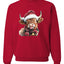 Cute Fluffy Christmas Cow with Santa Hat, Cute Christmas Design, Unisex Christmas Sweater, Crewneck Sweatshirts