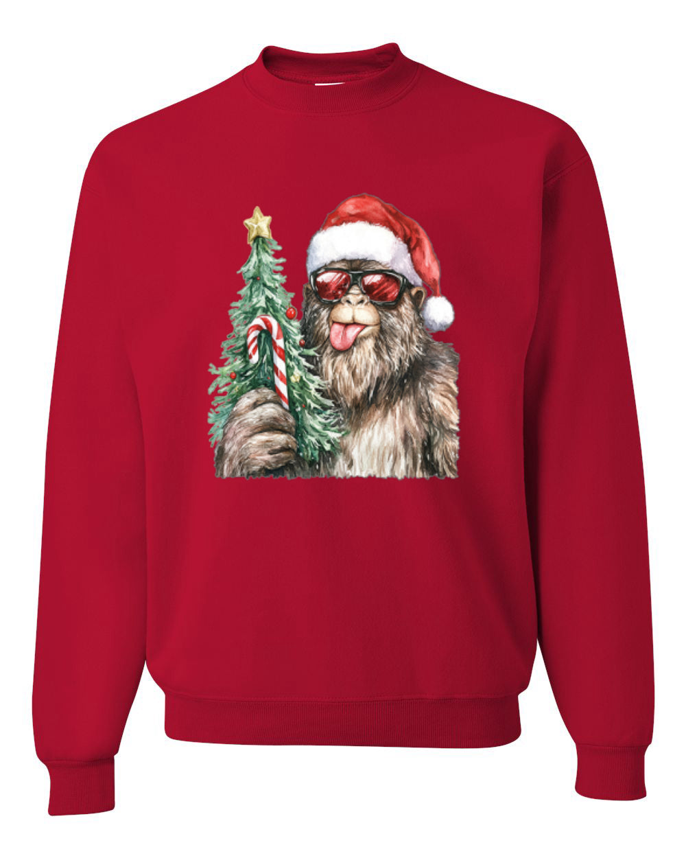 Christmas Sasquatch, Big Foot, Funny Candy Cane Christmas Design, Unisex Christmas Sweater, Crewneck Sweatshirts