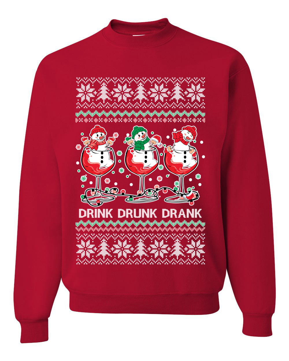 Holiday Spirits Drink Drank Drunk Snowmen Ugly Christmas Sweater Unisex Crewneck Sweatshirt