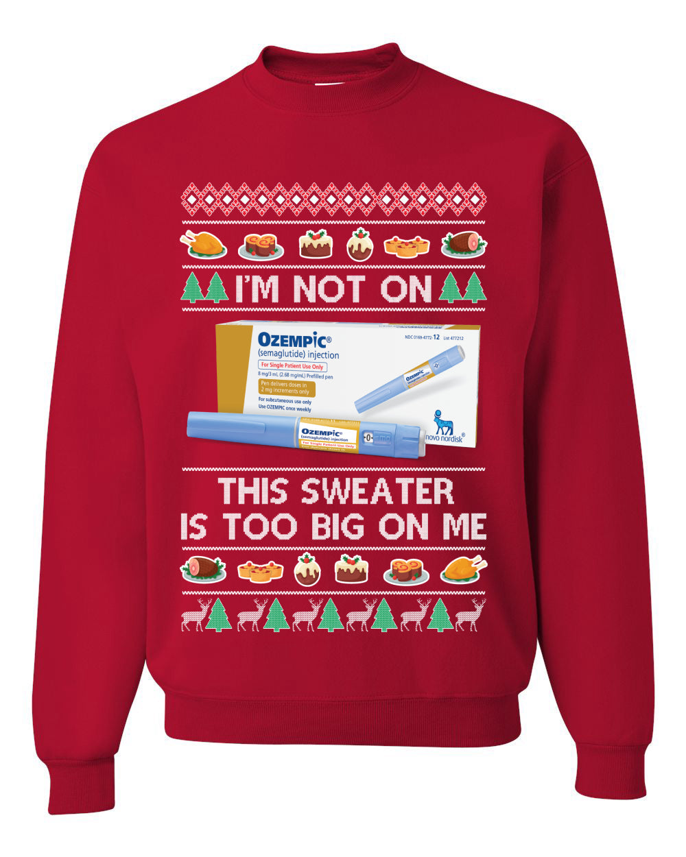 I'm Not On Ozempic This Sweat Is Too Big Ugly Christmas Sweater Unisex Crewneck Sweatshirt