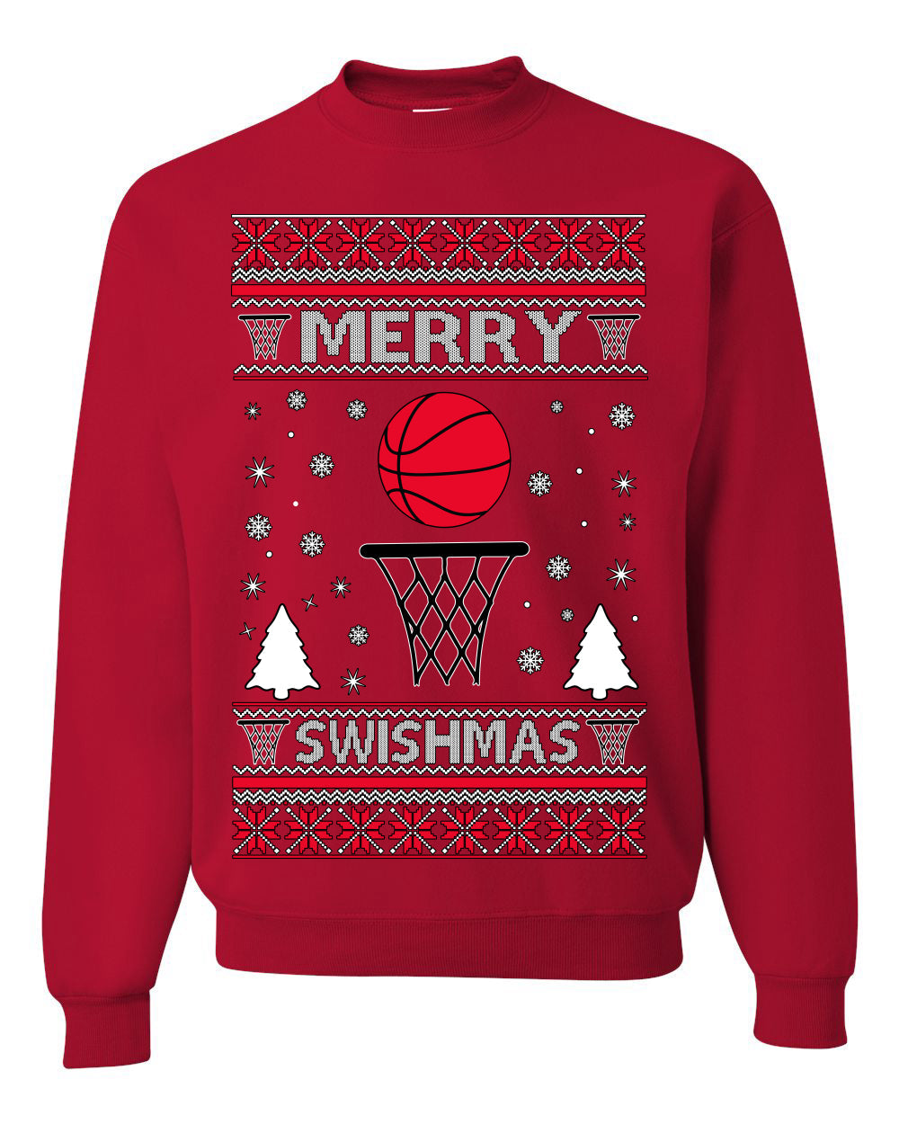 Merry Swishmas Basketball Sports Ugly Christmas Sweater Crewneck Sweatshirt