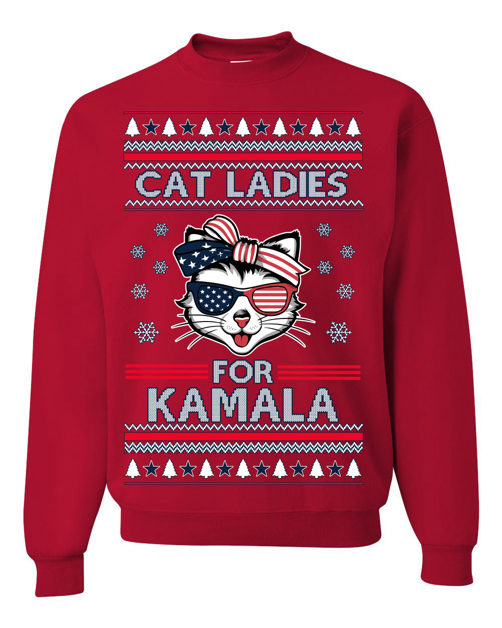 Cat Ladies for Kamala USA Glasses Ugly Christmas Sweater Crewneck Sweatshirt