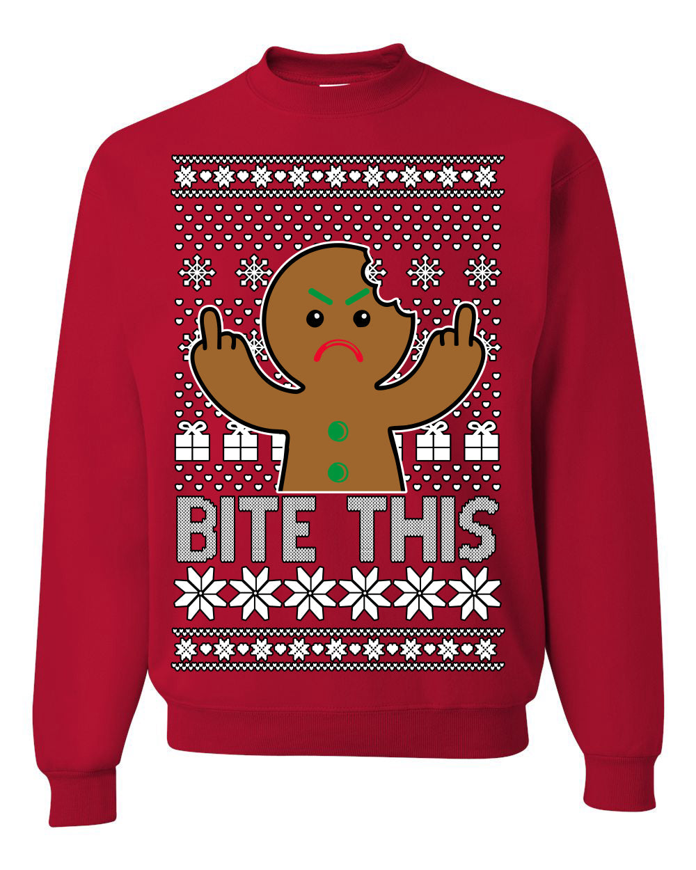 Bite This Funny Gingerbread Cookie Middle Finger Ugly Christmas Sweater Crewneck Sweatshirt