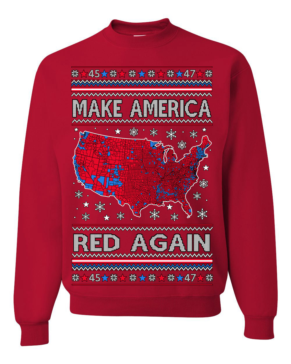 Make America Red Again USA Map Trump 2024 Ugly Christmas Sweater Crewneck Sweatshirt