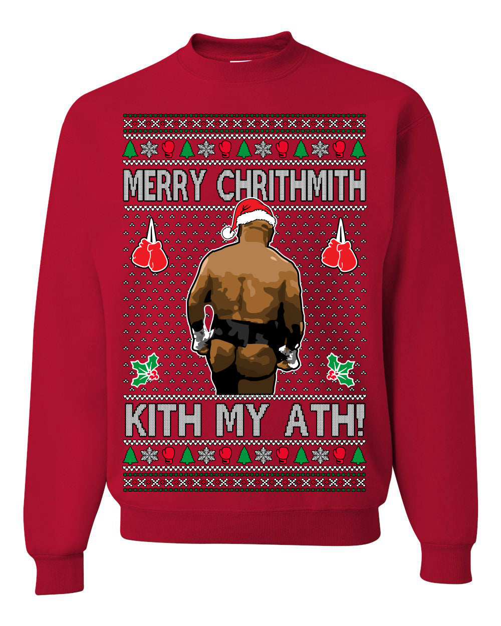 Merry Chrithmith Kith My Ath, Butt Viral Kiss My Ass Boxing Fight Meme, Funny Ugly Christmas Sweater Crewneck Sweatshirt