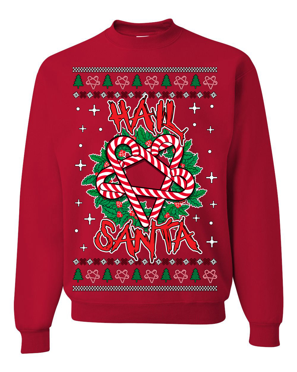 Hail Santa Funny Satanic Candy Devil Heavy Metal Satan Ugly Christmas Sweater Crewneck Sweatshirt
