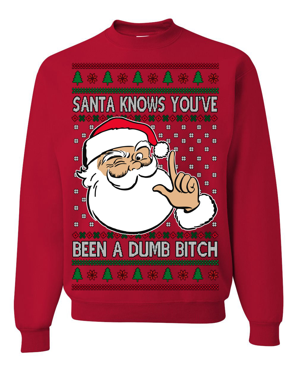 Santa Knows You've Been a Dumb Bitch Funny Vulgar Dirty Ugly Christmas Sweater Crewneck Sweatshirt