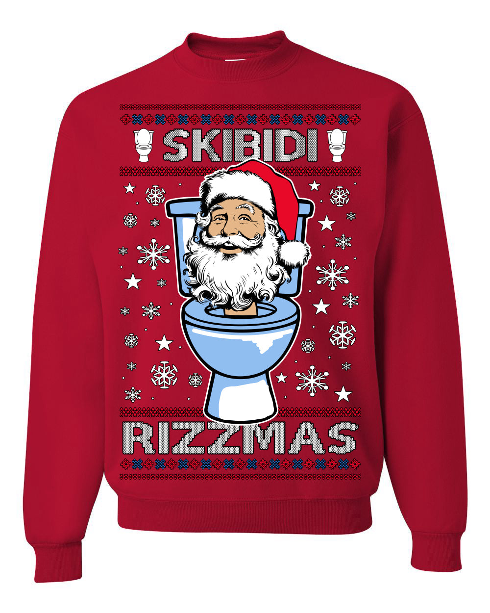 Skibidi Rizzmas Funny Toilet Video Viral Brain Rot Meme, Gen Z Alpha Slang Brainrot Memes Ugly Christmas Sweater Crewneck Sweatshirt