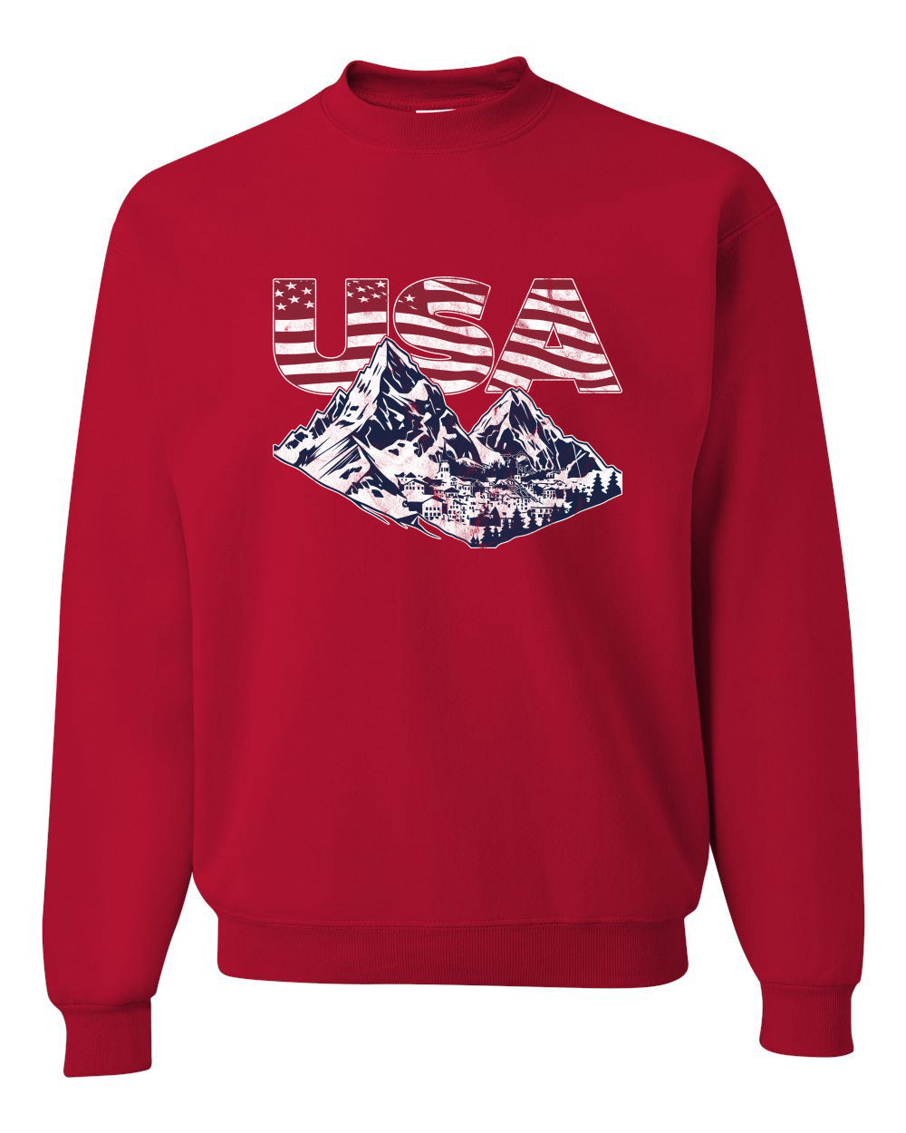 USA Winter Team Sports Fan Collection | USA Flag Mountainscape Sweater, Unisex Crewneck Sweatshirts