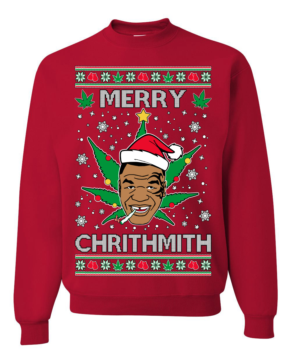 Merry Chrithmith Weed Pot Leaf Join Stoner Ugly Christmas Sweater Unisex Crewneck Sweatshirt