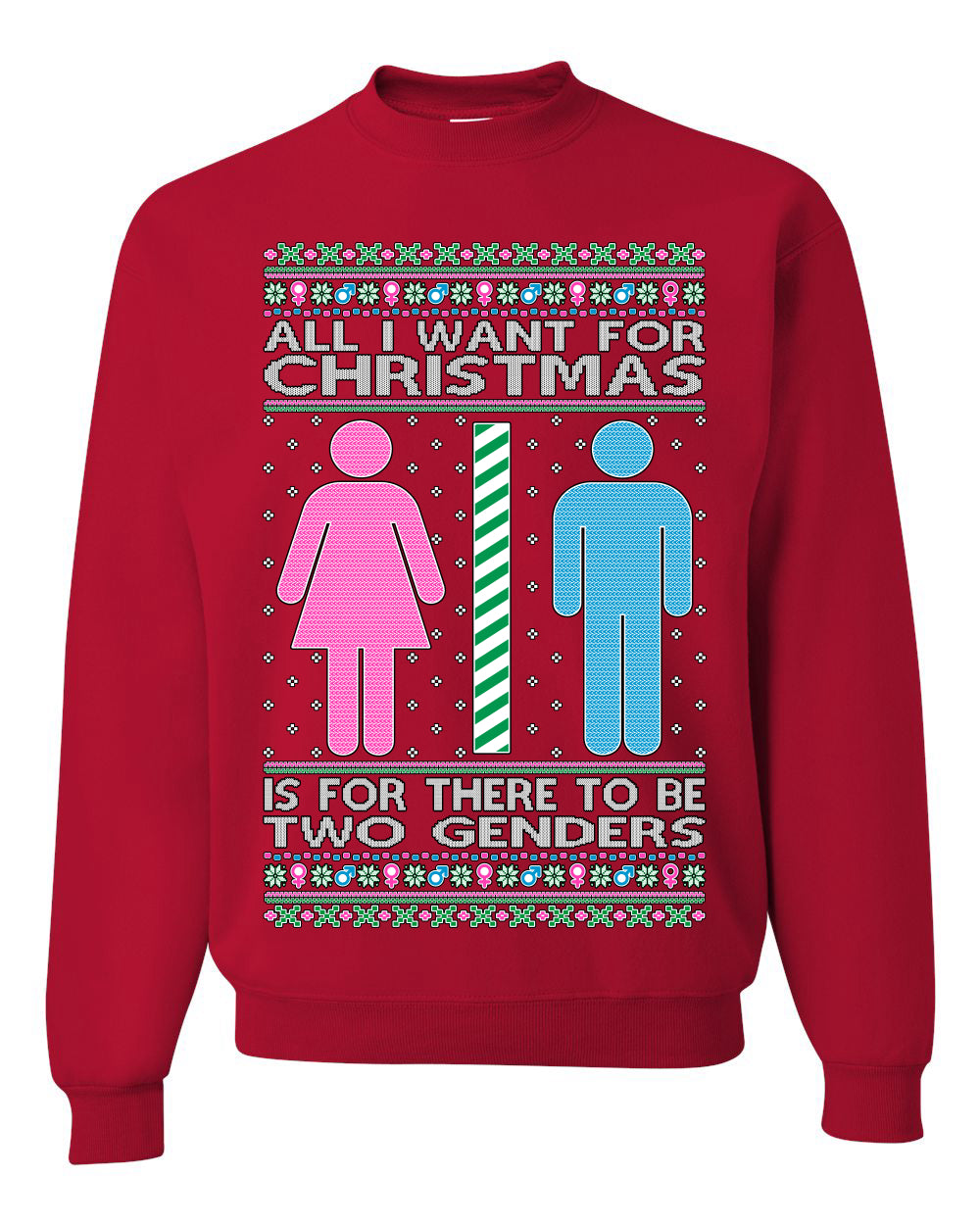All I Want For Christmas Is For There To Be Two Genders Ugly Christmas Sweater Unisex Crewneck Sweatshirt