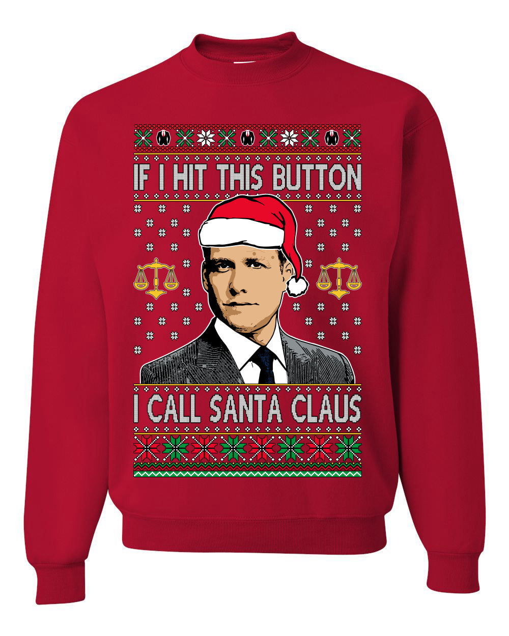 Harvey Hit This Button I Call Santa Specter TV Show Parody Ugly Christmas Sweater Unisex Crewneck Sweatshirt