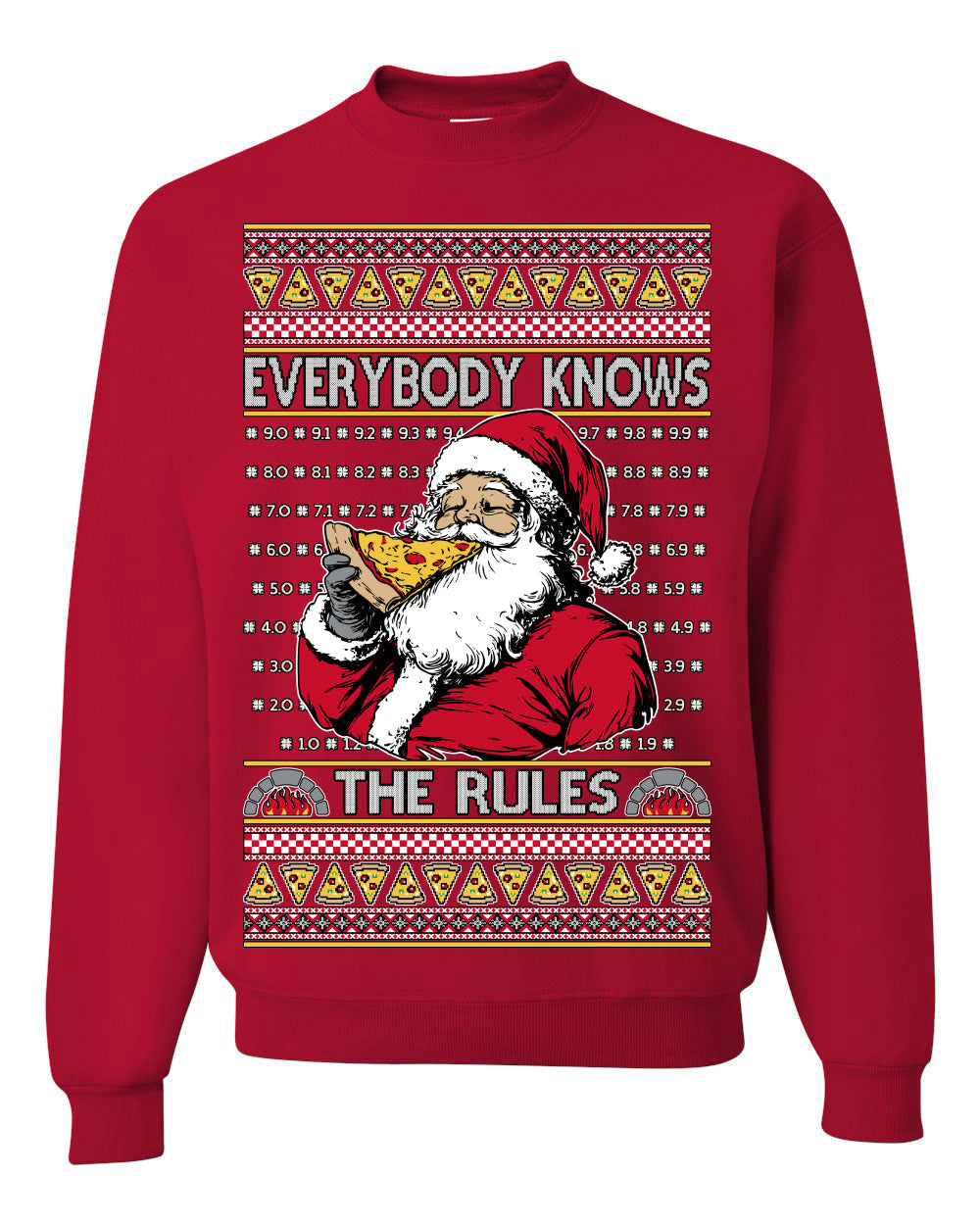 Everybody Knows the Rules Funny Santa Claus Pizza Score Ugly Christmas Sweater