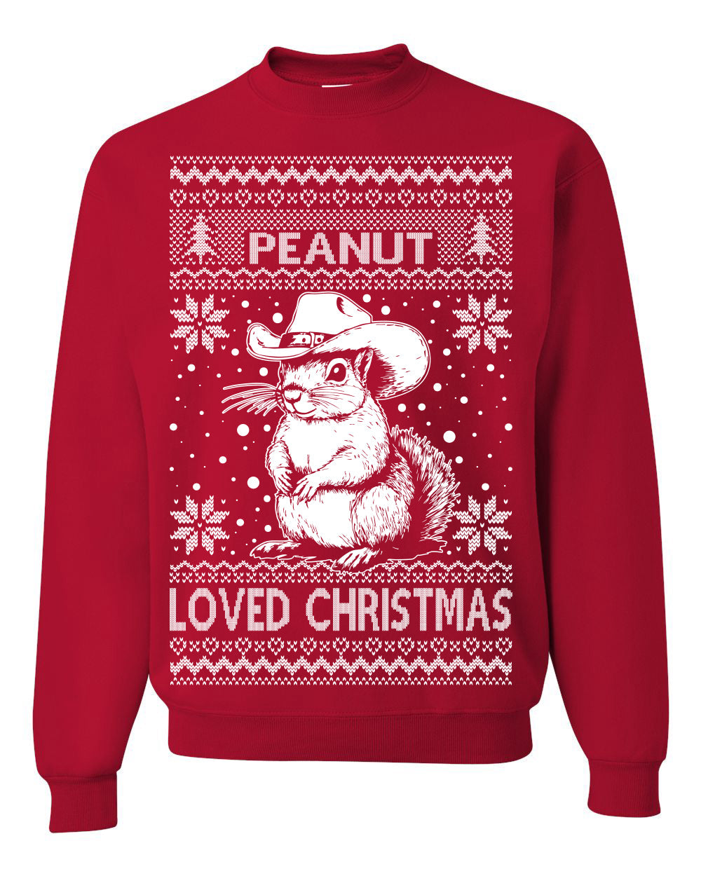 Peanut Loved Christmas RIP Funny Viral Squirrel Meme Ugly Christmas Sweater Crewneck Sweatshirt