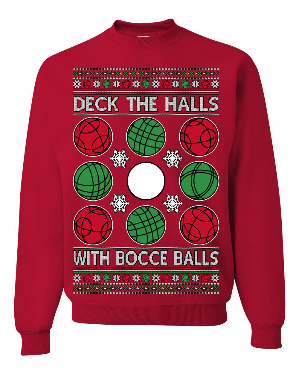 Deck the Halls with Bocce Balls, Funny Classic Italy Italian Sports Ugly Christmas Sweater Crewneck Sweatshirts