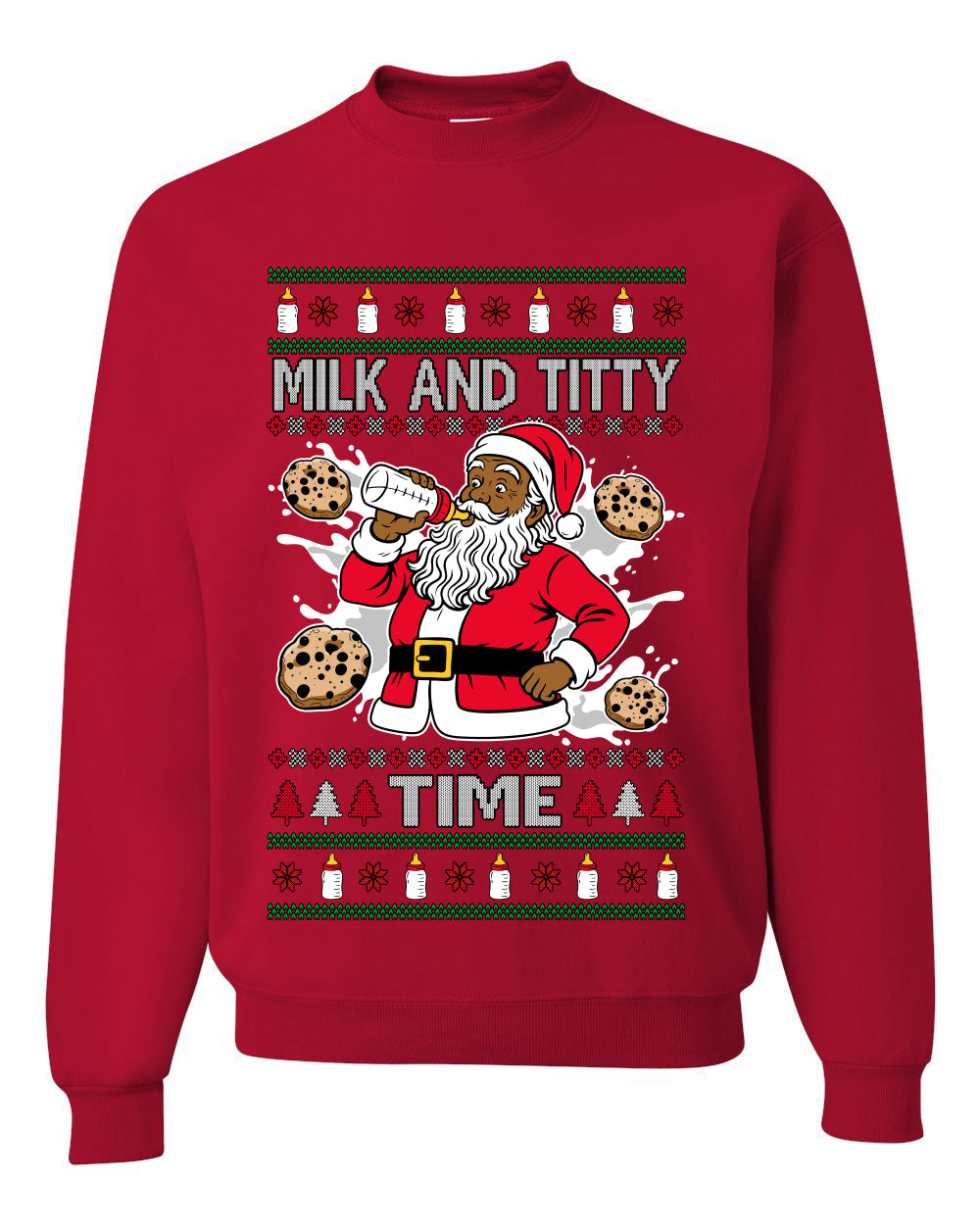 Milk And Titty Time Christmas Sweater, Unisex Ugly Christmas Crewneck Sweatshirts