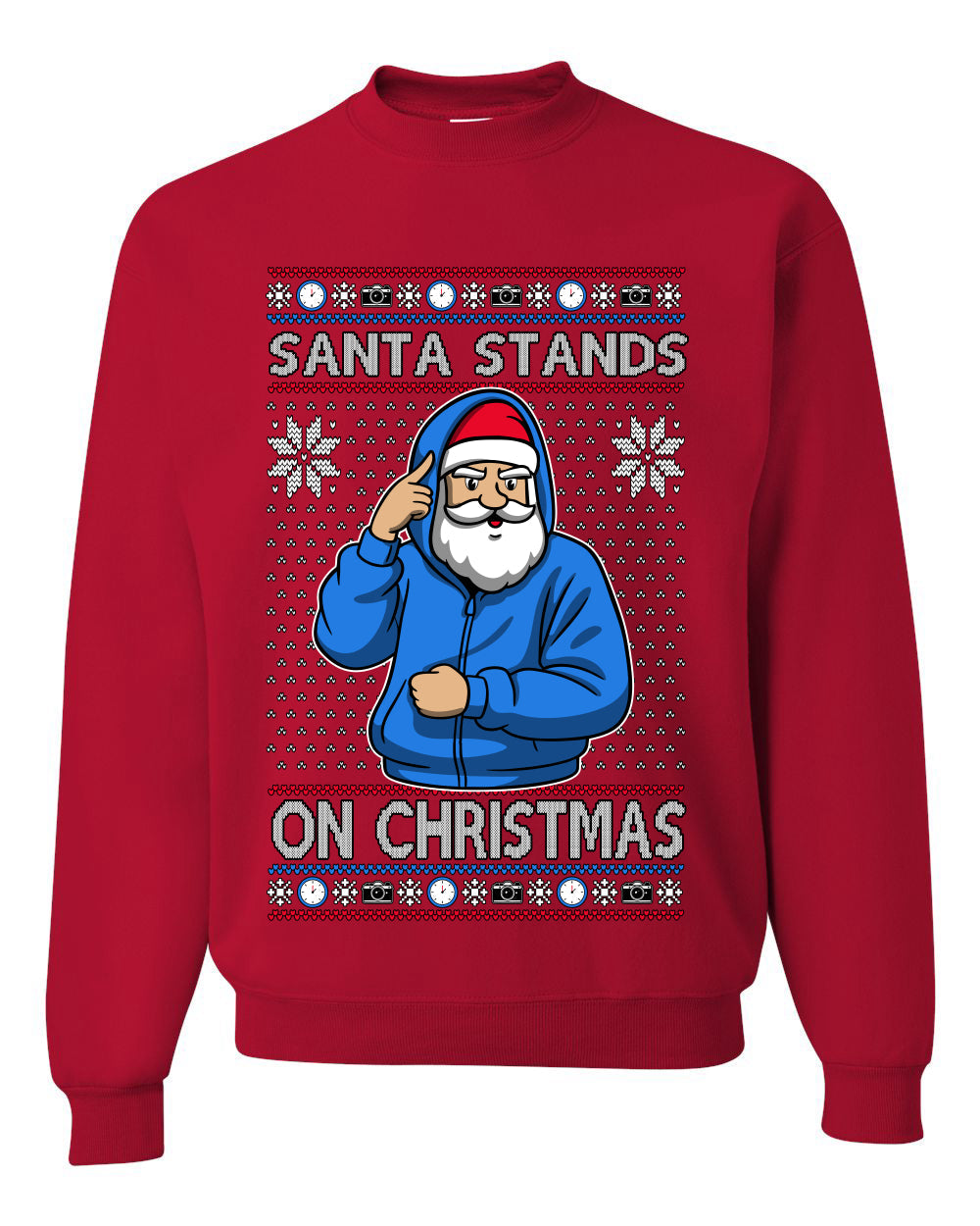 Santa Stands On Christmas, Unisex Ugly Christmas Sweater, Crewneck Sweatshirts