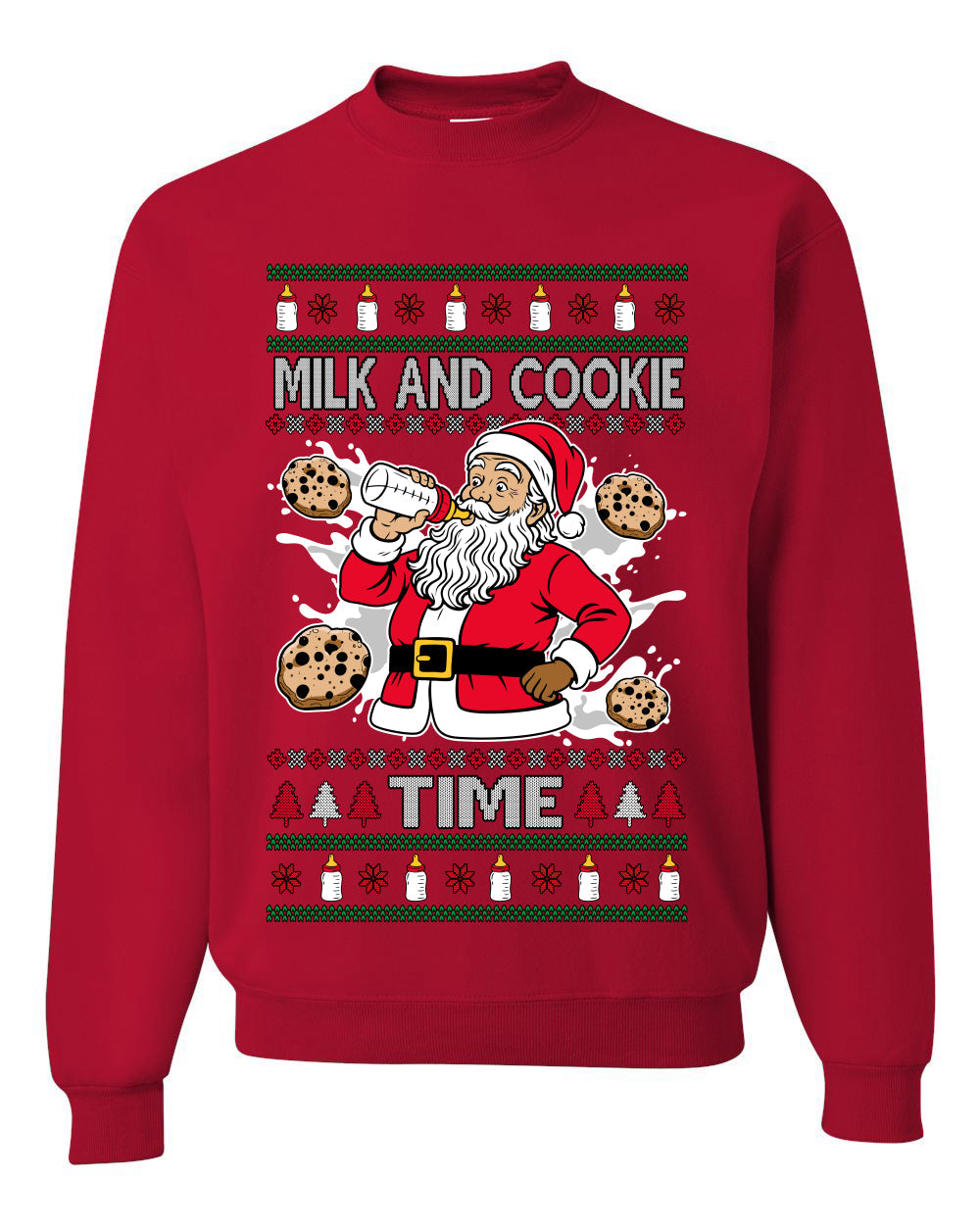 Milk And Cookie Time, Unisex Ugly Christmas Sweater, Crewneck Sweatshirts
